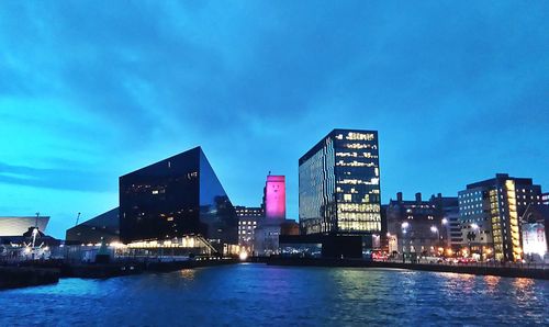 Low angle view of illuminated city at night