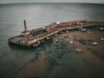 High angle view of pier on sea