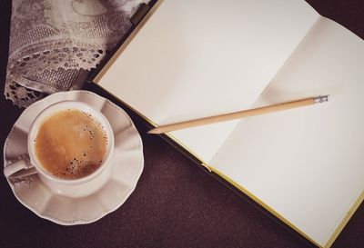 High angle view of coffee on table