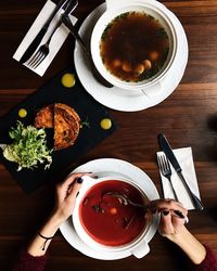 High angle view of person having breakfast