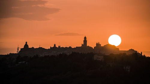 Silhouette buildings against sky during sunset