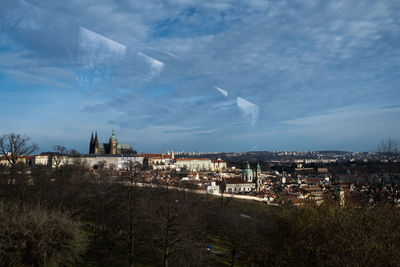 High angle shot of townscape against sky