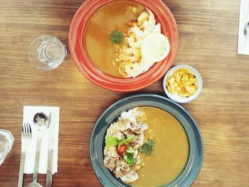 High angle view of food on table