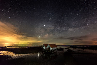 Scenic view of sea against sky at night