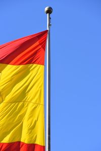 Low angle view of pole against clear blue sky