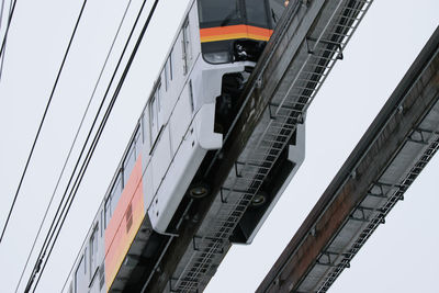 Low angle view of crane against sky