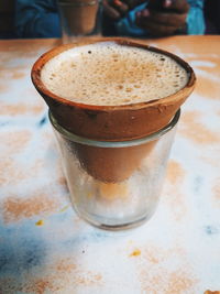 High angle view of coffee on table