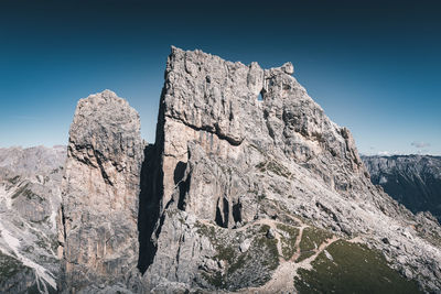 Low angle view of rock formations against sky