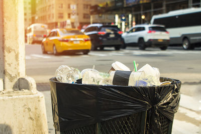 Close-up of food on road in city