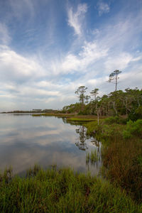 Scenic view of lake against sky