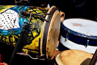 Close-up of traditional drums