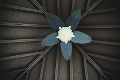 Close-up of electric fan on wood