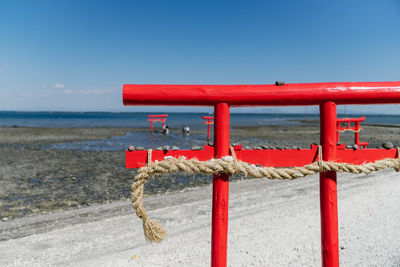 The floating torii gate of ouo shrine in ariake sea, tara town, saga prefecture, japan.