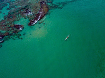 The lonely kayak in the middle of lagoon