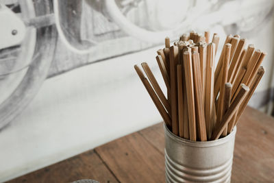 High angle view of pencil on table