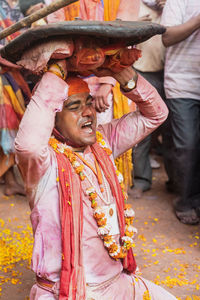 Statue of man in temple