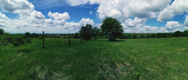 Panoramic view of field against sky