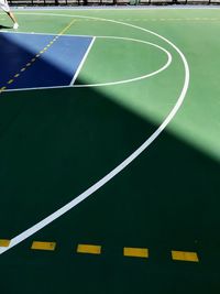 High angle view of soccer ball on field