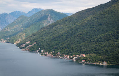 Scenic view of river amidst mountains against sky