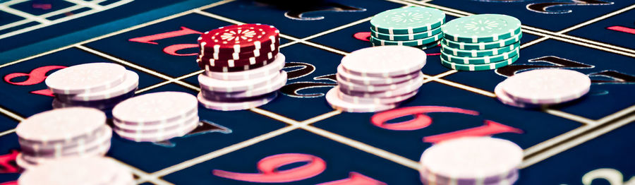 High angle view of multi colored umbrellas on table