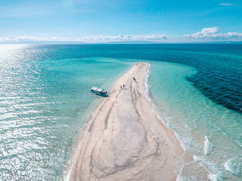 Scenic view of sea against blue sky