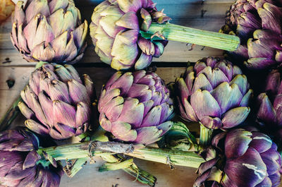 Directly above shot of artichokes for sale at market