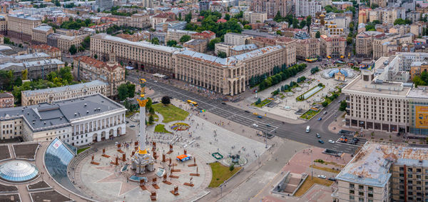 Aerial view of the kyiv city. beautiful streets near the city center.