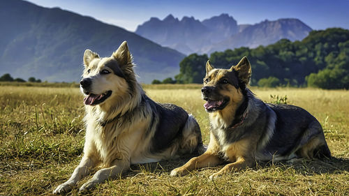 Close-up of dog on field