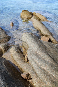 High angle view of rocks on beach