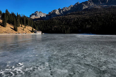 Scenic view of lake against clear sky