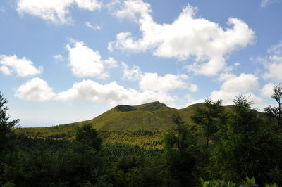 Scenic view of mountains against cloudy sky