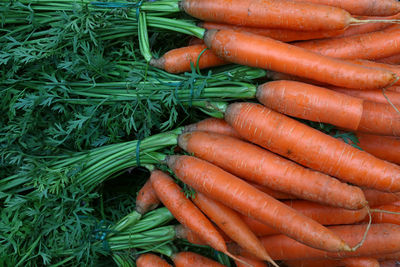 Directly above shot of carrots for sale at market