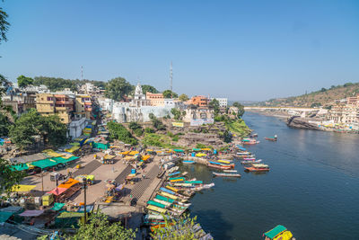 High angle view of buildings in city