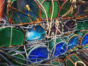 Full frame shot of fishing net at harbor