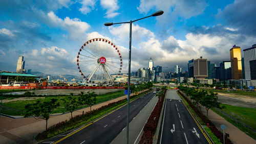 View of ferris wheel in city