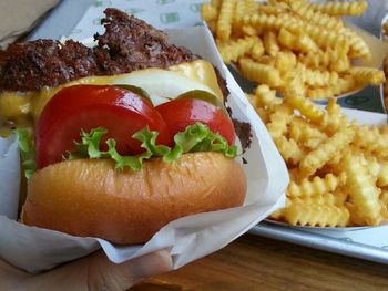 Close-up of burger on plate