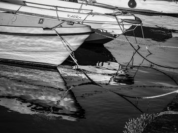 View of fishing boat in sea during winter