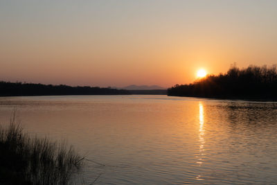 Scenic view of lake against sky during sunset