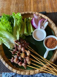 High angle view of food on table