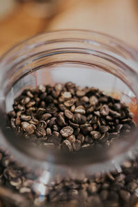 Close-up of coffee beans in glass