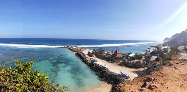 Scenic view of seascape against blue sky