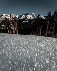 Snow covered landscape against sky