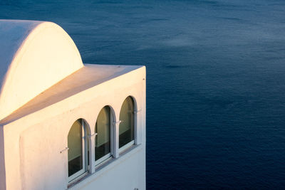 High angle view of building by sea