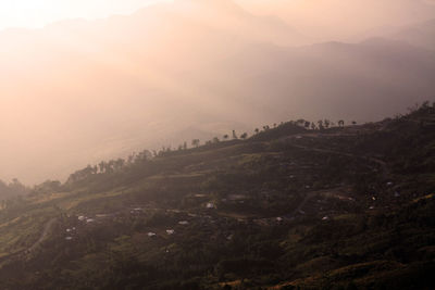 High angle view of landscape against sky during sunset