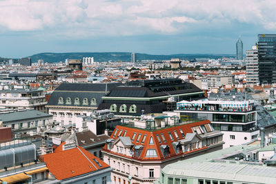 High angle view of cityscape against sky