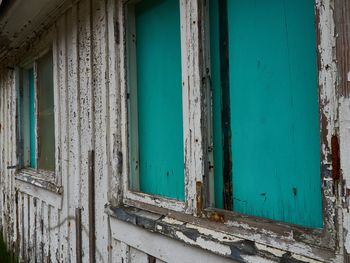 Blue window of old building