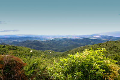 Scenic view of mountains against clear sky
