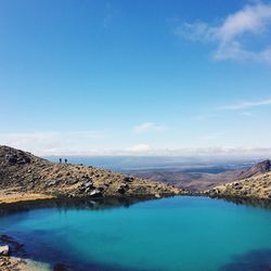 Scenic view of blue lake against sky