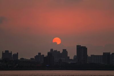 View of city at sunset