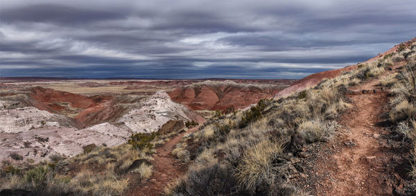 Aerial view of landscape against cloudy sky